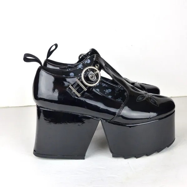 Lamoda Mary Jane Shoes Women 7 Black Patent Overthinking It Platform Cutout Goth - Image 3