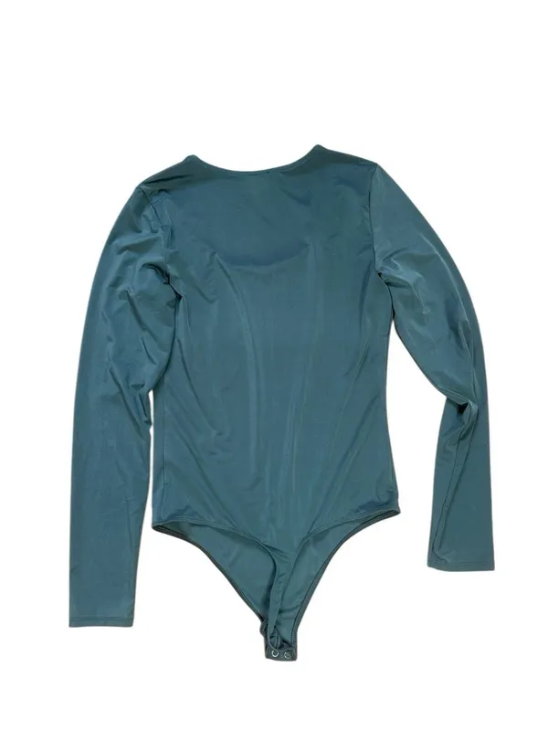 Express Teal Body Contour Light Compression Scoop Neck Long Sleeve Bodysuit Medi - Image 3