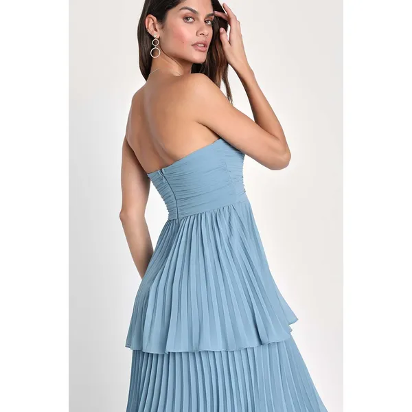 NWOT Lulus Seriously Sensational Light Blue Strapless Tiered Maxi Dress Size L - Image 3
