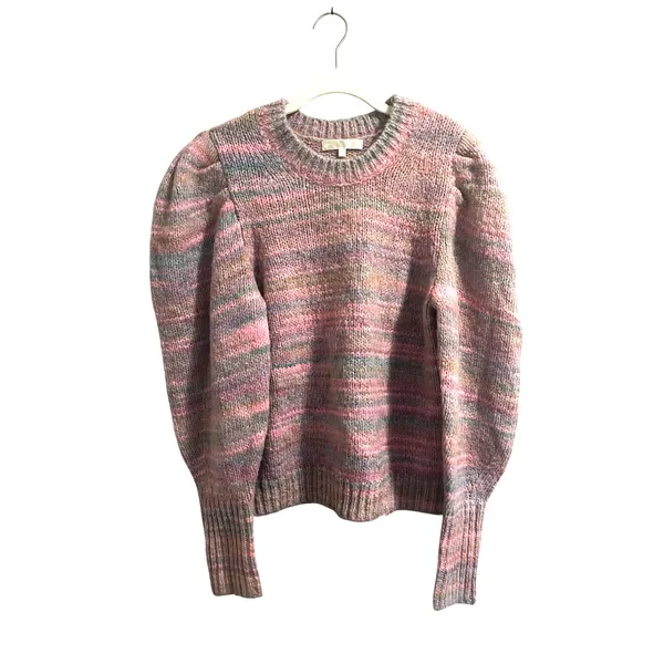 LoveShackFancy Aquarius Pullover Chunky Knit Sweater Pink Cloud Puff Sleeve sz M - Image 3