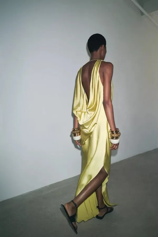 Zara maxi dress zwcollection satin flowy Sleeveless Lime evening party wedding - Image 11