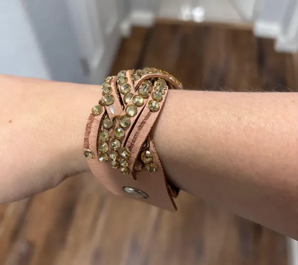 Pink and Gold Rhinestone Braided Wrap Bracelet - Image 3