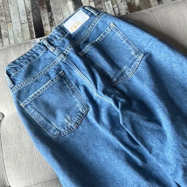 Zara Wide Leg Cropped‎ Blue Denim Jeans - Image 5