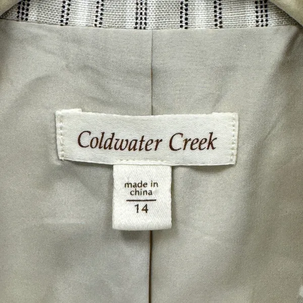 Coldwater Creek Cream Striped Mixed Media Button Front Blazer‎ Jacket Women's 14 - Image 8