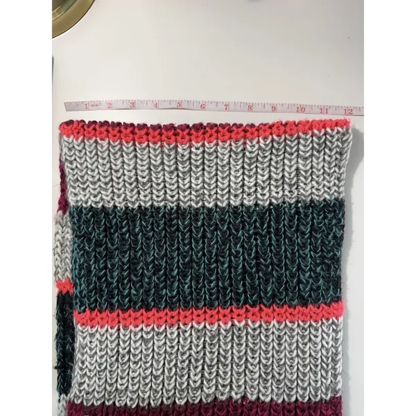 American Eagle Striped Infinity‎ Scarf Chunky Ribbed Knit Burgundy Grey Pink OS - Image 4