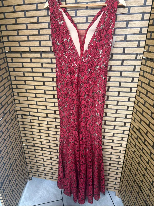 Ellie Wilde mon Cheri red and tan lace gown size 4 - Image 2