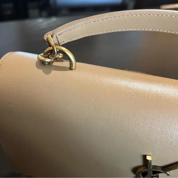 YSL Sunset Top Handle Medium Smooth Leather Shoulder Bag in Dark Beige - Image 10