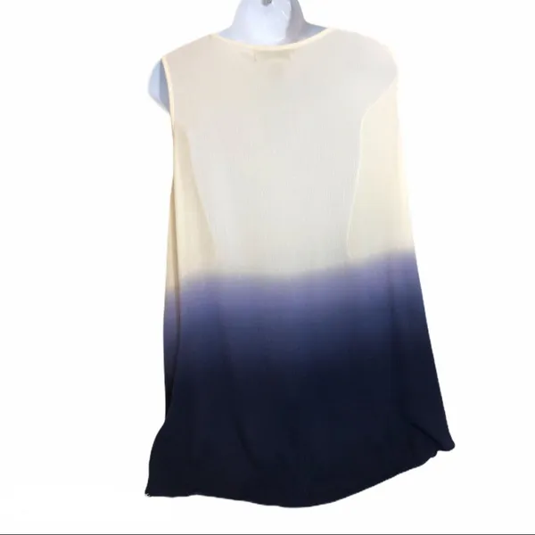 Boho Ombre Dip-Dye Sleeveless Tunic Top Cream Navy Crochet Lace V-Neck Blouse L - Image 2