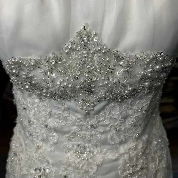 David's Bridal‎ Ivory Strapless Embroidered Organza Wedding Dress Size 8 NWT - Image 4