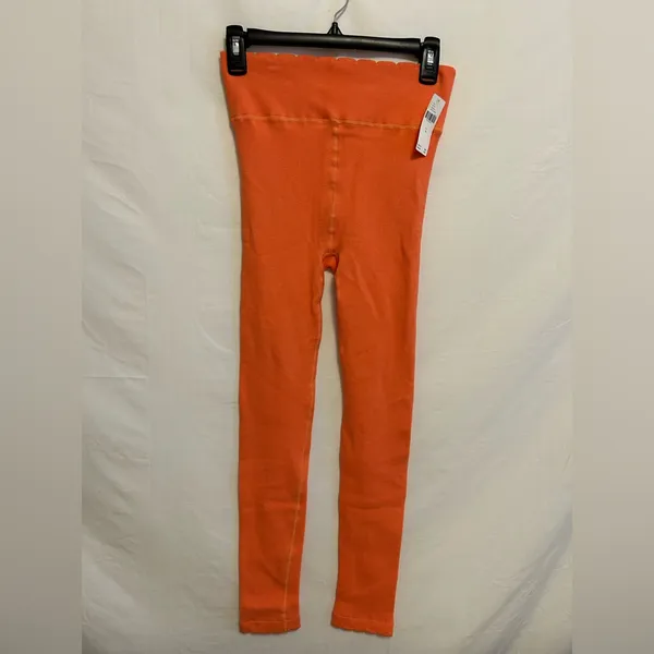 NWT Anthropologie Orange Ribbed Lettuce Trim Athletic‎ Legging Medium - Image 3