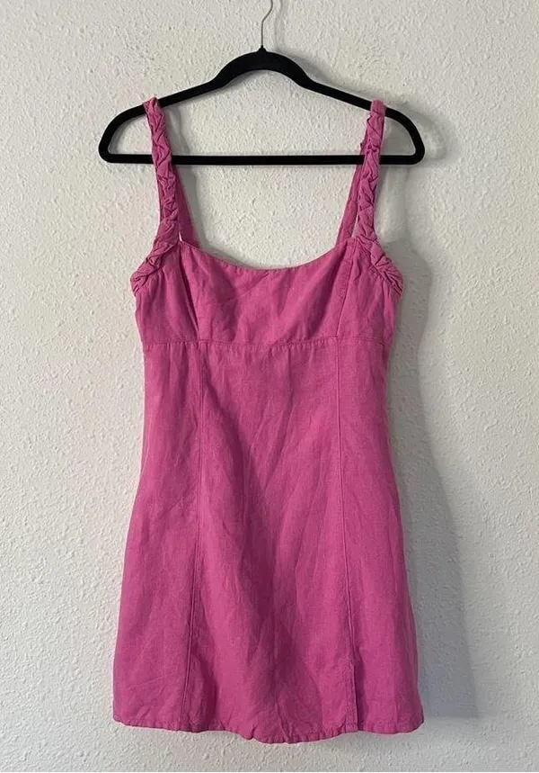 Zara Pink Linen Blend Mini Dress NEW Size Medium - Image 5
