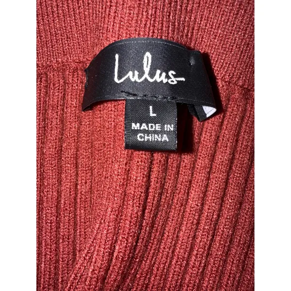 Lulus Ribbed Knit Midi Skirt Womens Large Rust Red‎ Back Slit ME3620 - Image 3