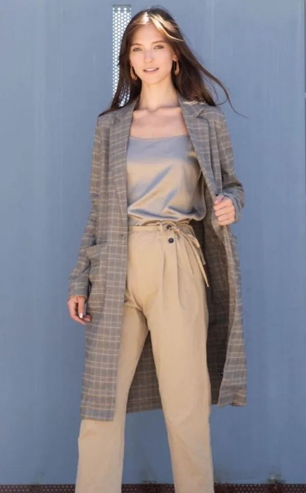 Irene’s Story Umber Oversized Plaid Striped Fall Winter Trench Coat Jacket - Image 4