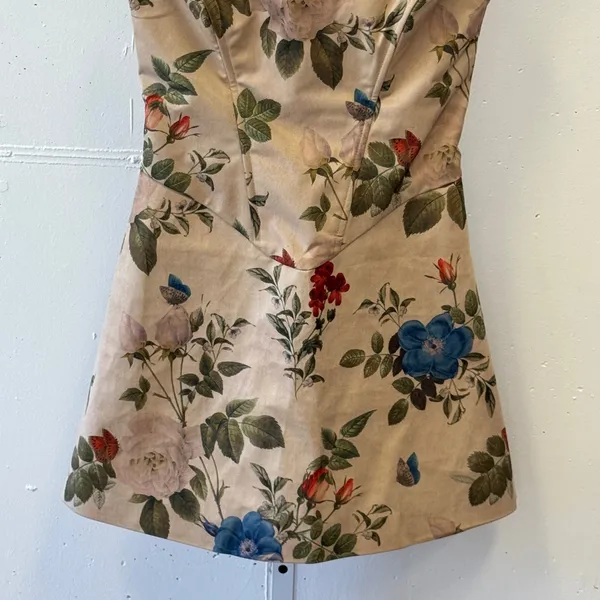 Pretty Little Thing Floral Corset Mini Dress Beige Rose Butterfly Print US‎ 2 - Image 4