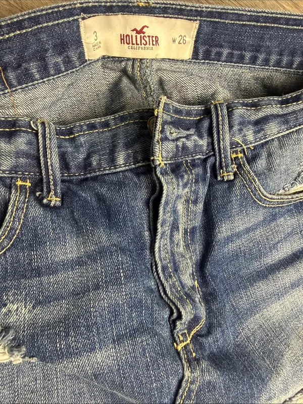 Hollister Frayed Dark Blue Distressed Denim Mini Skirt Size 3 (waist 26) - Image 13
