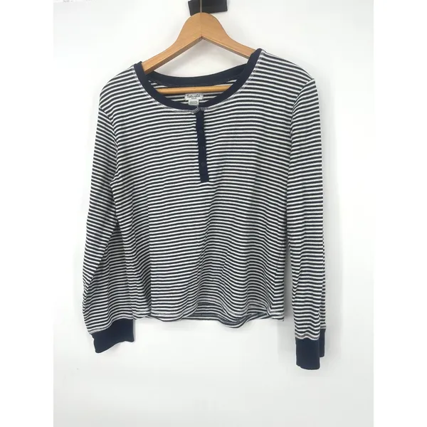 Splendid Pajama Set Women Medium Navy White Striped Henley Thermal Loungewear - Image 2