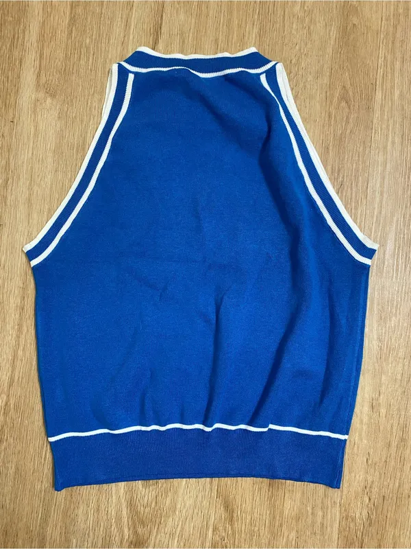 Sleeveless Ribbed Tank Top in Bright Blue with White Trim - Image 3