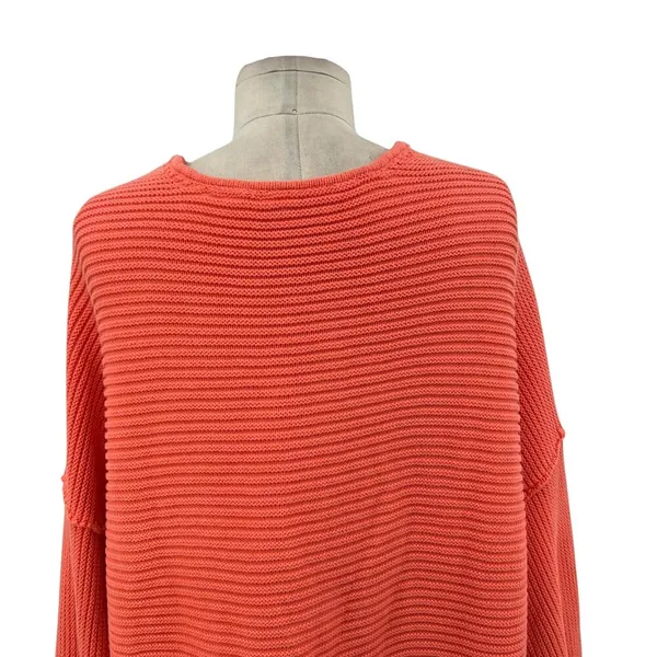 Free People La Brea Sweater V-Neck Ribbed Cuffed‎ Sleeve Coral Orange Size Large - Image 10