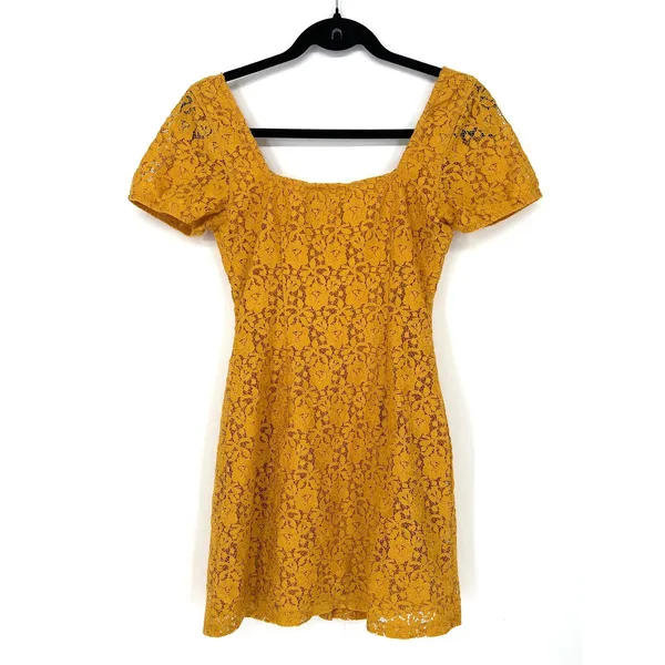 Abercrombie & Fitch‎ Yellow Lace Button Front Mini Dress XS Cottagecore Boho - Image 5