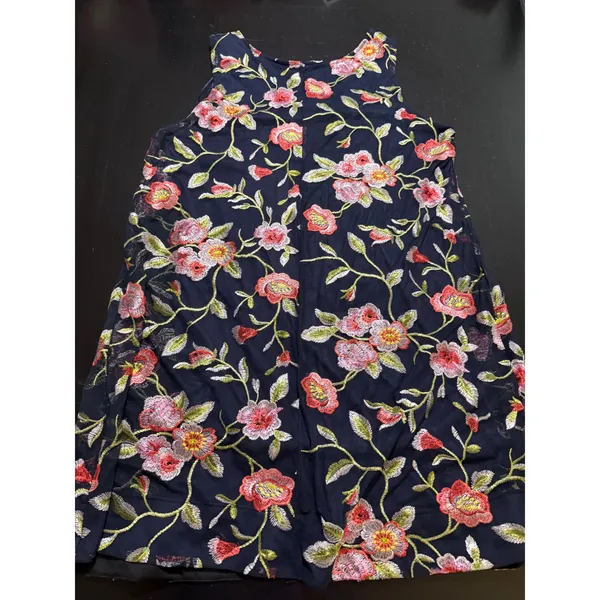Robbie Bee Navy Blue Floral Embroidered Mesh Sleeveless Shift Dress XL - Image 5