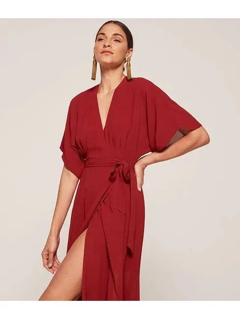 Reformation Winslow Red Wrap Maxi Dress with Tie Waist - Image 2