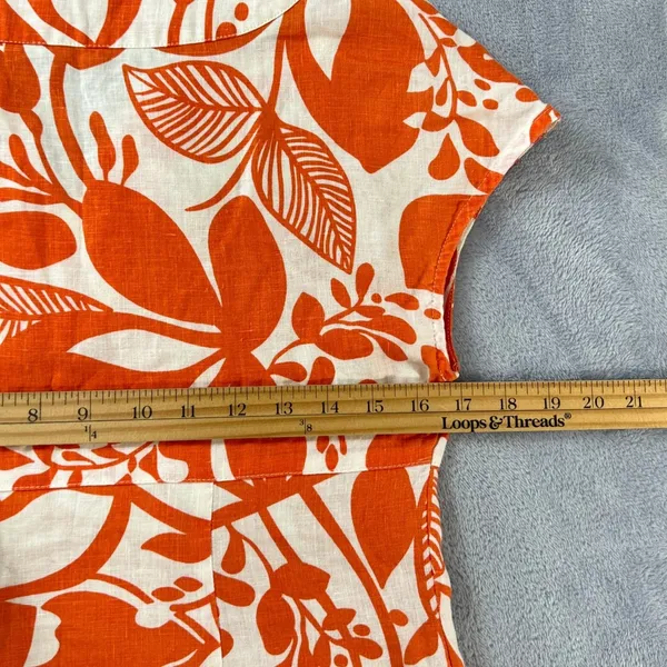 Boden Notch Neck Shift Dress 100% Linen Orange/White Tropical Floral Print‎ - Image 9