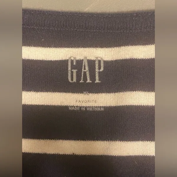 Gap Blue/White Favorite Stripe Long Sleeve Button-Shoulder T-Shirt - Image 5