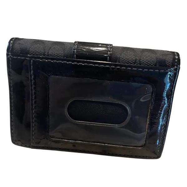 Coach Card Case Womens OS‎ Black Signature Monogram Patent Leather Bifold Wallet - Image 3