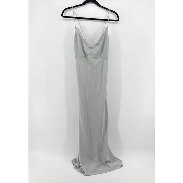 Abercrombie & Fitch Ruffle Slip Maxi Dress‎ Large Tall Sage Green Tie Back Slit - Image 2