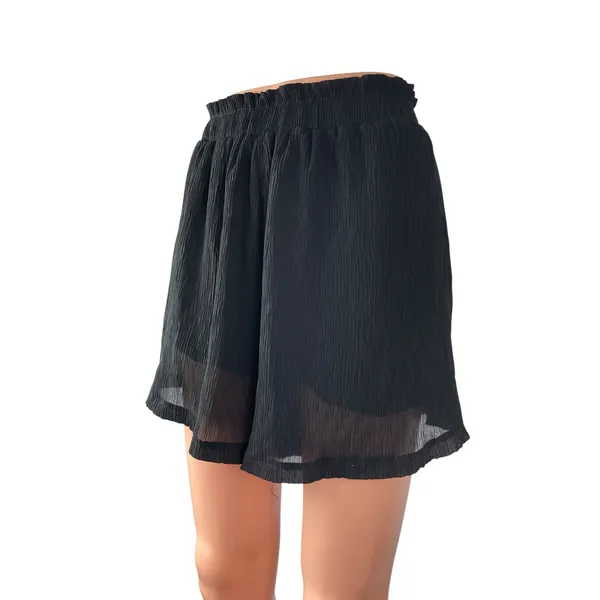 Lulus Women's Black Crinkle High Waisted Stretch Mesh Layered Mini Shorts Size L - Image 2