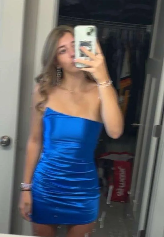Windsor Strapless Hoco Dress Satin Blue - Image 2