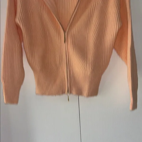 White House | Black Market Peach Ribbed Zip Hoodie Sweater Cardigan XS - Image 3