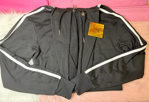 NWT Black Baby Phat Rhinestone Hooded Cropped Zipper Sweater - Image 5
