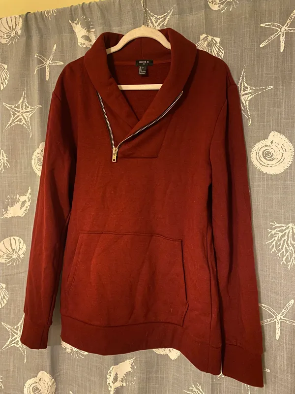 Forever 21 Maroon Burgundy Asymmetrical Quarter Zip Sweatshirt - Image 3