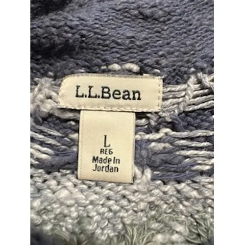 L.L. Bean Fair Isle Sweater Large Blue Cotton Mock‎ Neck Nordic Cottagecore - Image 7