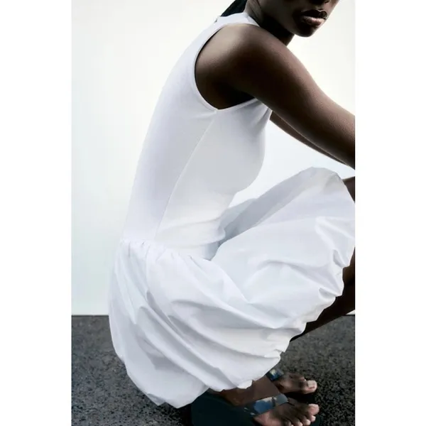 NWT Zara White Bubble Dress Size Small Sleeveless Stretch Drop Waist 4424/151 - Image 3