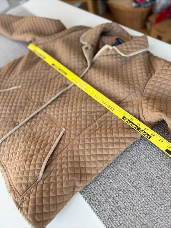CHAPS Khaki Taupe Ivory Trim Quilted Lightweight Jacket Size Large - Image 5