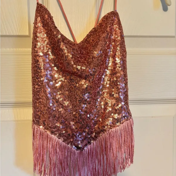 SheIn Pink Sparkle Costume Tank Top with Fringe - Image 3