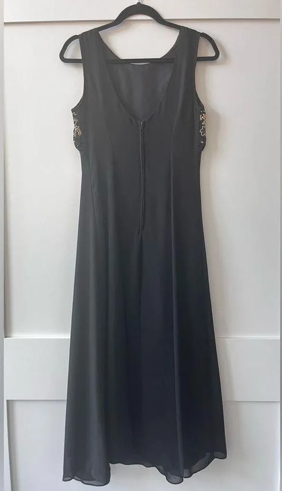 Vintage KiKi USA Black with Gold Lace Detail Gown Small - Image 9