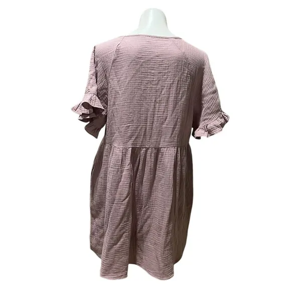 Madewell Women's L Pink Ruffle Sleeve V-Neck Short Minidress - Image 2