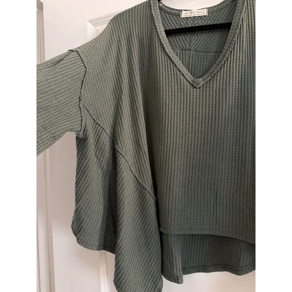 We The Free Green Coraline Thermal V-Neck Waffle Knit Top XS - Image 5