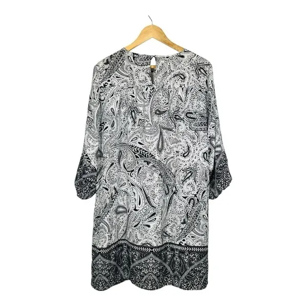 LOFT Womens Black White Paisley 3/4 Sleeve‎ Shift Dress Size Medium Classic - Image 3