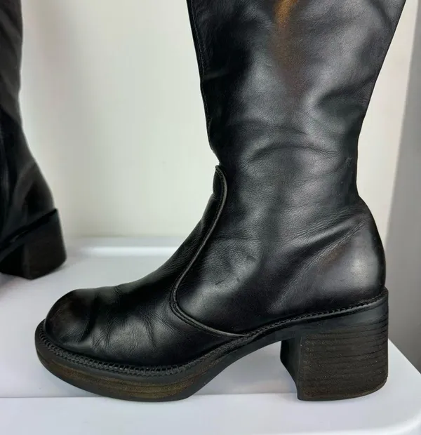 Vtg Y2K Harley Davidson Black Leather Tall Pavement Boots Sz 7.5 Chunky Moto - Image 11