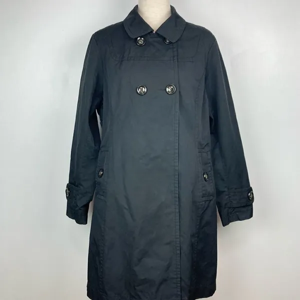 Jones New York Double Breasted Raincoat Trench Coat in Black - Image 14