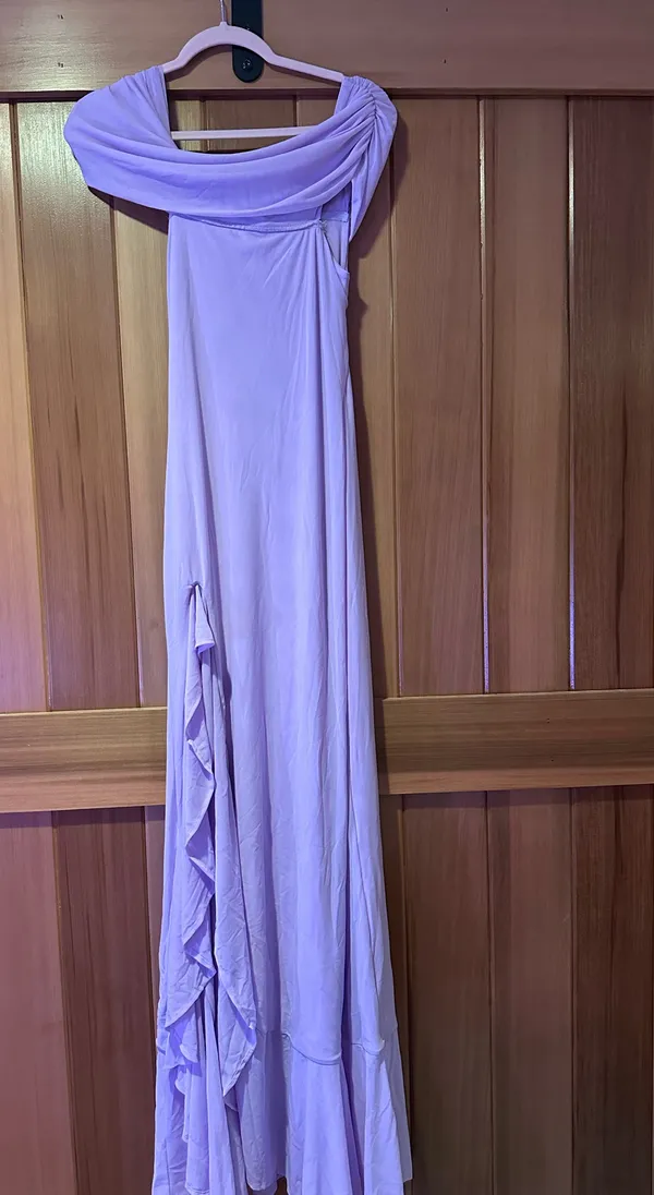 Meshki Audrey Lilac Off the shoulder mesh maxi dress - Image 4