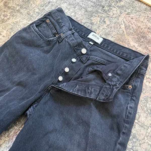 AGOLDE V-Waist Baggy Jeans 29 Washed Black Regenerative Cotton A208-1157 - Image 2