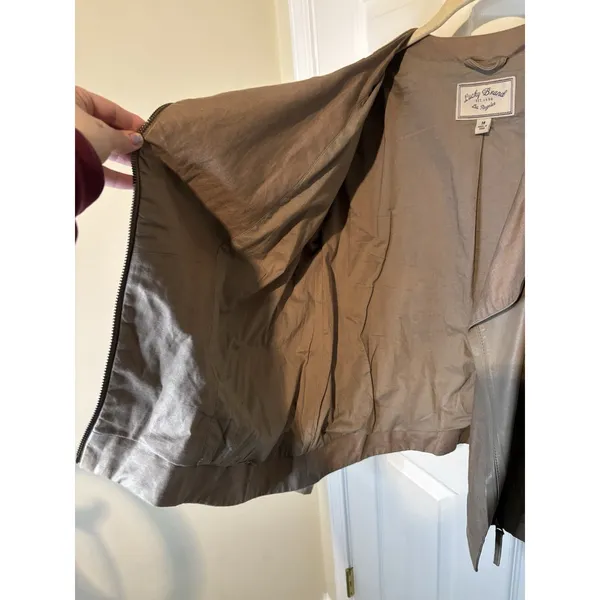Lucky Brand Tan Lamb Leather Moto Jacket Asymmetrical Zip M Biker Quiet Luxury - Image 5