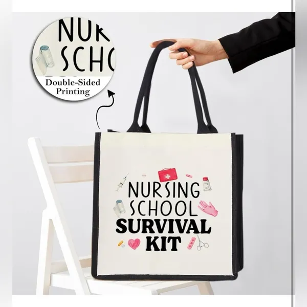 Source Unknown Nursing School Survival Kit Canvas Tote Bag NWT Reusable Multiple Use Tote - Image 8