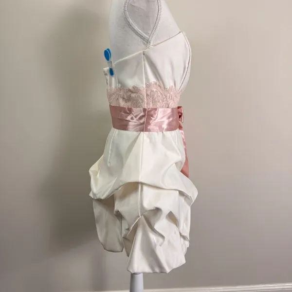 Jessica McClintock Gunne Sax Strapless Bubble Hem Mini Dress Ivory Pink Size 11 - Image 2