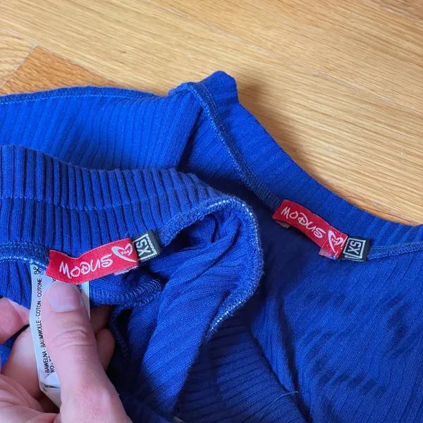 Modus Women’s XS Blue Ribbed 2 Piece Lounge Set Top Jogger Pants Cotton Blend - Image 4